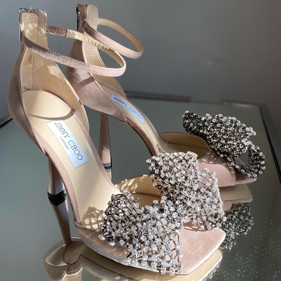 New JIMMY CHOO Mana 100mm Crystal-bow Sandals In Ballet Pink/crystal $2,450 - Picture 7 of 16